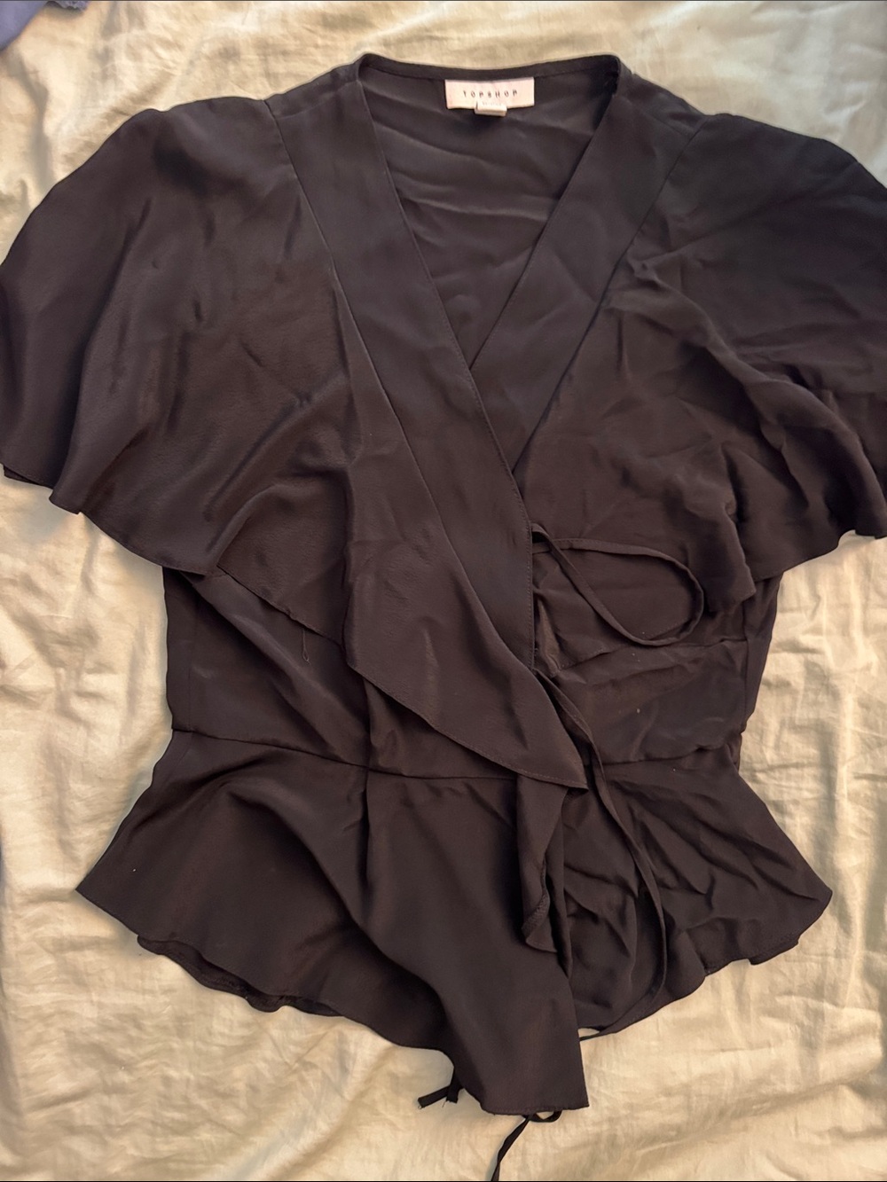 Topshop Black Wrap Peplum Tie-Front Blouse